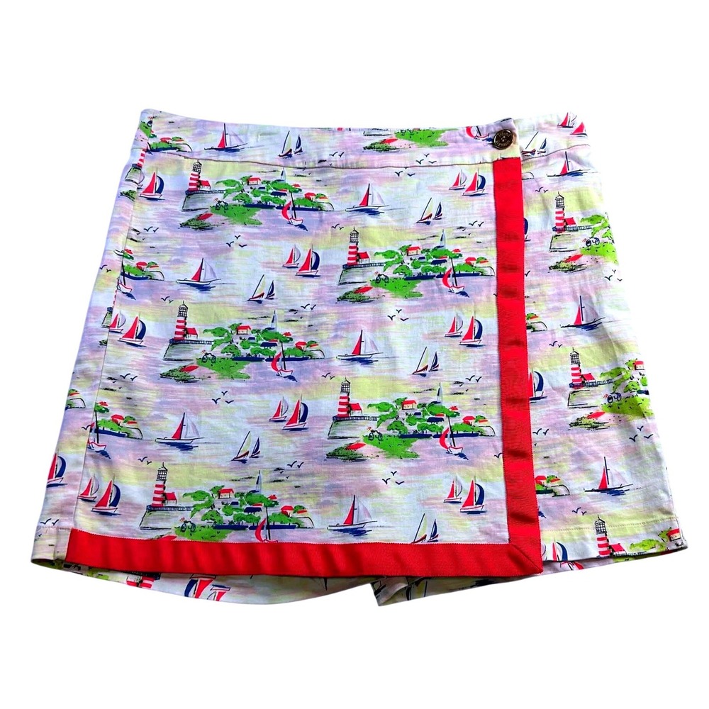 Island Republic Preppy Nautical Sailboat Lighthouse Print Wrap Skort Size 10